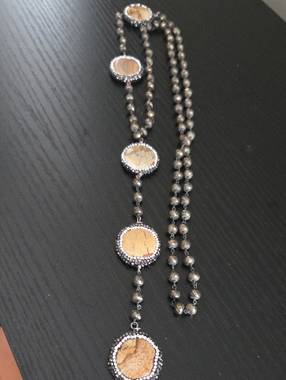 Vintage Long Necklack With Jasper Cabochones